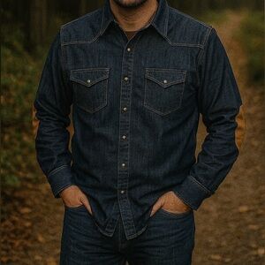 Inserch Mens Long Sleeve Button Down Denim Shirt Size 2XL Western Casual Wear